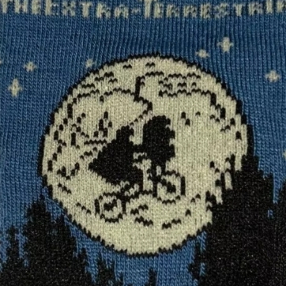4/$25 E.T. Themed Novelty Crew Socks in Blue and Black Unisex New ET The Movie - Picture 5 of 5